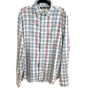 Faherty Men’s M Button Down Shirt Plaid Blue/Pink/White Long Sleeve 100% Cotton